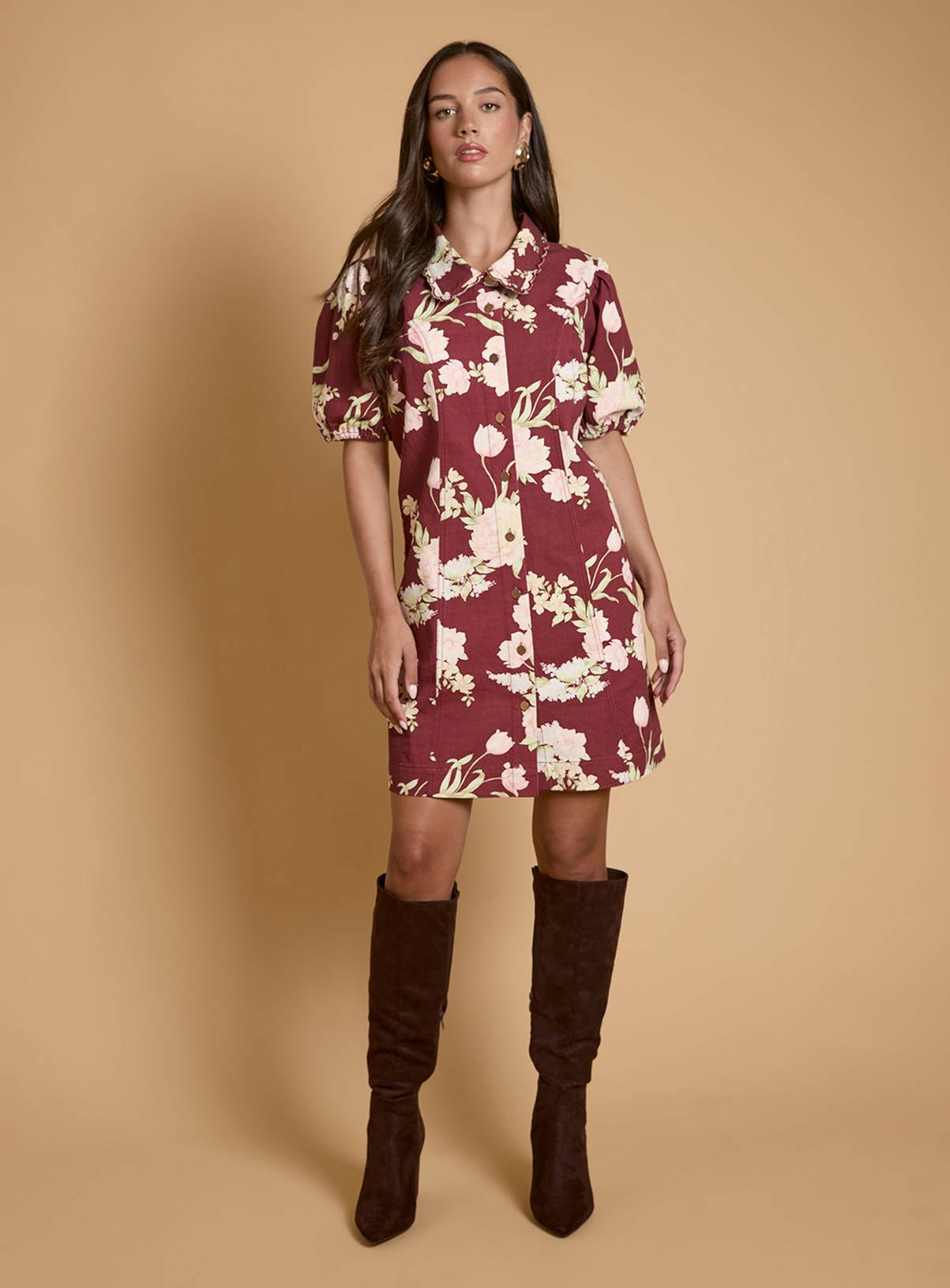 OASIS Printed Denim Puff Sleeve Dress 18 - Image 2